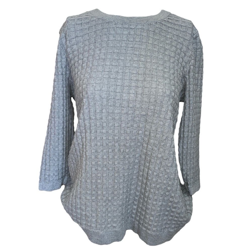 Gray Textured Knit Sweater - Land’s End - Cotton lightweight spring 3/4 sleeve
